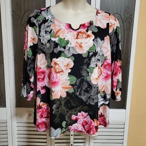Calvin Klein Ladies Floral Gold Tone Metal Neckline Blouse